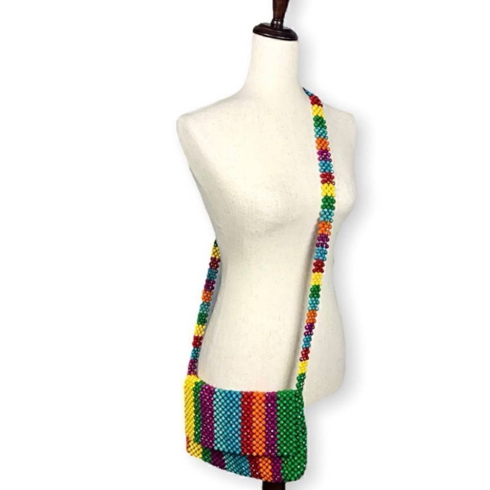 1970’s Cynthia Rowley Rainbow Stripe Beaded Multicolor Crossbody Ba.g - Picture 10 of 11